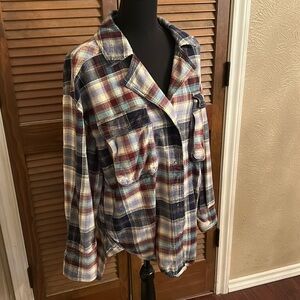 Free People oversized Plaid Shirt or Jacquet